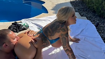 Big Tits Homemade Brunette Gets A Poolside Creampie